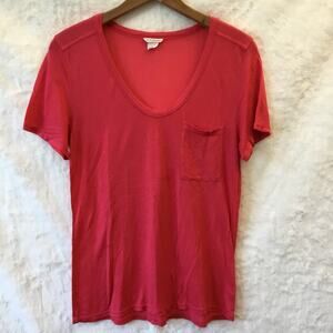 Club Monaco Red-Pink Soft V-Neck T-Shirt